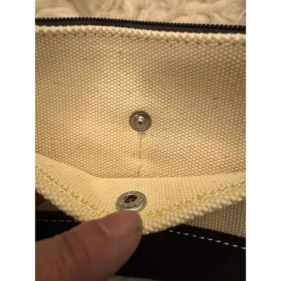 Lands' End Canvas Zippered Wristlet Zippered Pouch Cream and Navy Blue - Picture 3 of 9